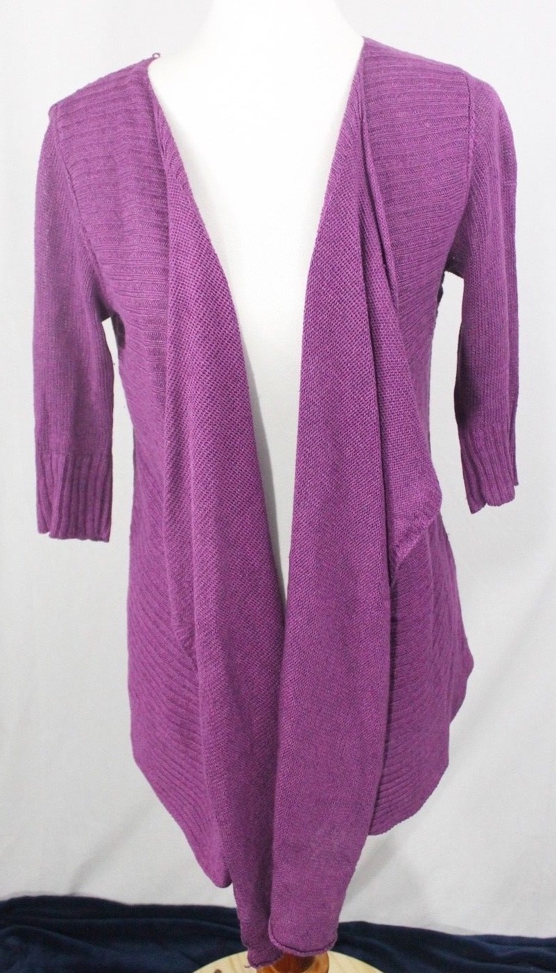Eileen Fisher Womens PM Sweater Cardigan Open front linen silk purple Eileen Fisher Womens PM Sweater Cardigan Open front linen silk purple