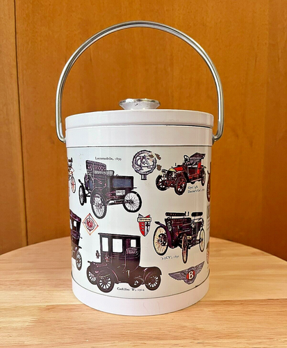 Vintage 60s/70s Metal Ice Bucket+Lid. Plastic Liner. Antique Cars, plus coasters - Picture 3 of 16