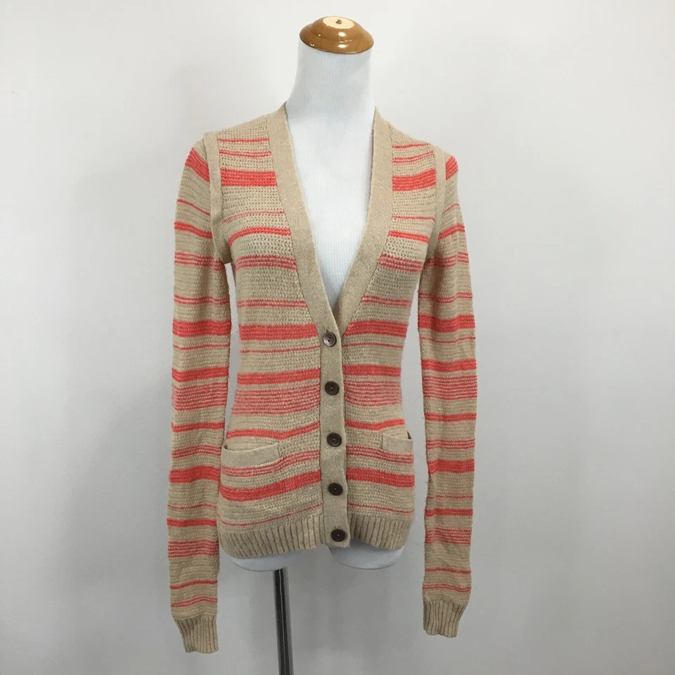 Cárdigan tejido RACHEL ROY para mujer talla XS beige marrón rojo a rayas mezcla de lana Foto 4 de 4