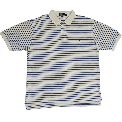 Ralph Lauren Polo Hemd weiß mit blauen Streifen rot Pony Kurzarm Herren 2XLT