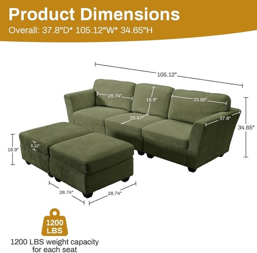 Luxury Modular Sectional Couch Olive Corduroy U Shaped Sofa w/ Ottomans, Storage - Picture 17 of 21