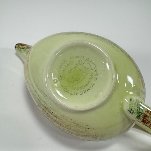 Crema de rafia Vernon Ware vintage verde marrón mediados de siglo MCM - Imagen 9 de 9