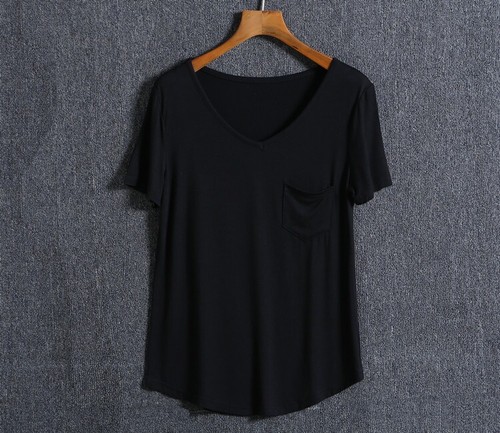 Womens Summer Loose Solid Color Blouse Tops Fashion V Neck Short Sleeve T-Shirt - Picture 18 of 41