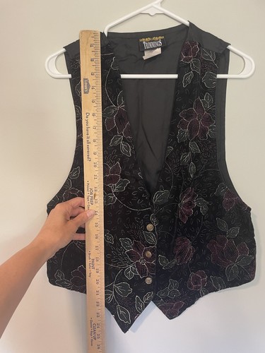 Trimmings Womens Vintage 90s Velvet Vest Size M Black Poinsettia Glitter - Picture 6 of 9