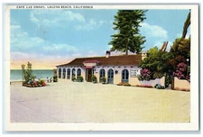 c1940 Cafe Las Ondas Bay Entrance View Signage People Laguna Beach CA Postcard