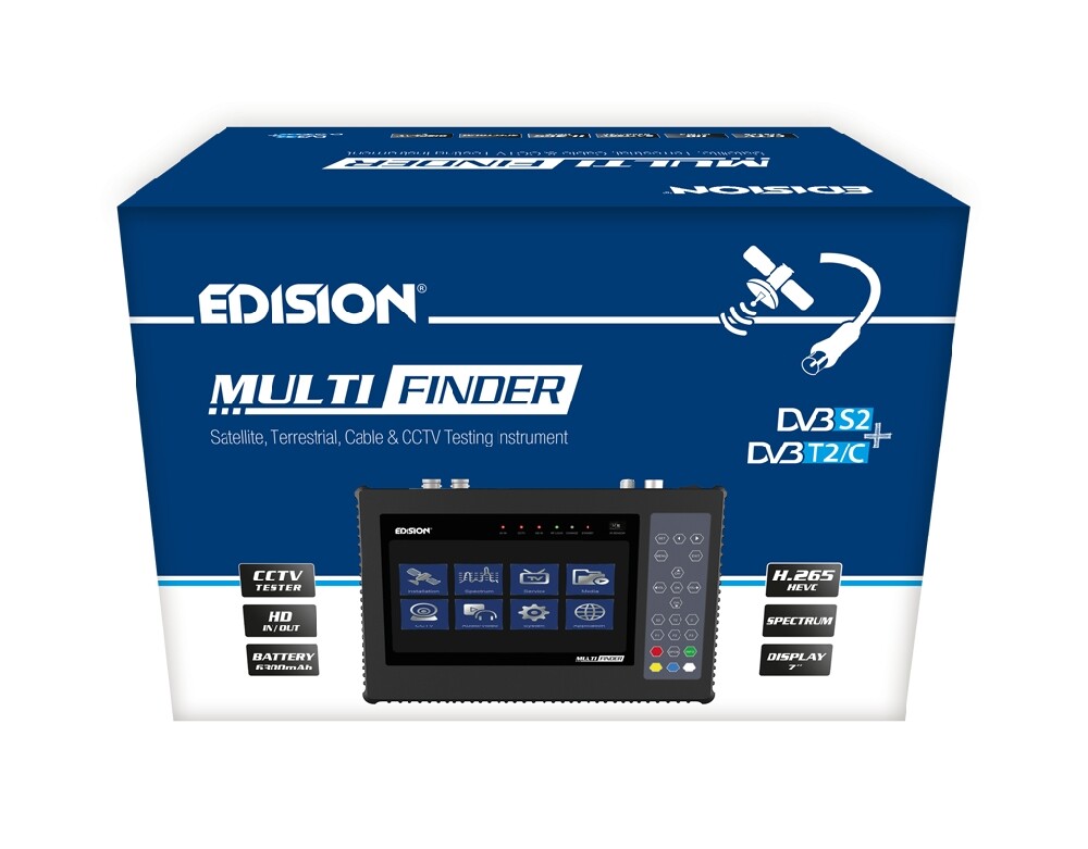 Edision Multi-Finder Messgerät für DVB-S/S2 DVB-T/T2 DVB-C H.265/HEVC 7"Display