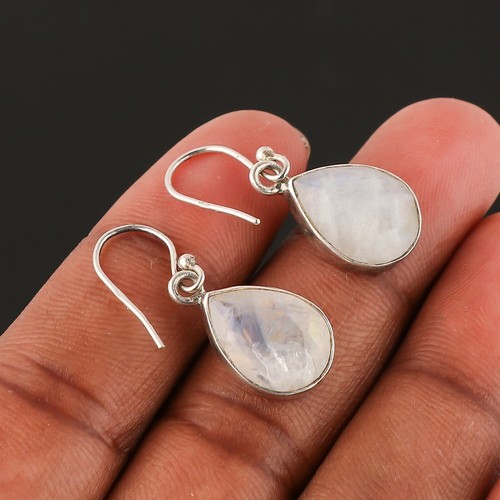 Rainbow Moonstone Gemstone Earring,925 Sterling Silver Handmade Earring-1.50" - Picture 2 of 4