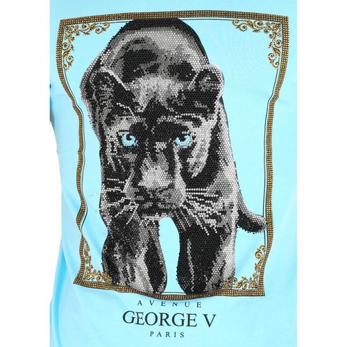 Men's Blue Fitted T-Shirt Graphic Black Panther Avenue George V Paris Tee 2XL - Picture 2 of 4