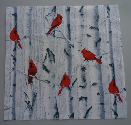 Fabric Cotton Group A - Cardinals on White Birch Trees 8 1/4" L x 8 1/2" W - Picture 2 of 2