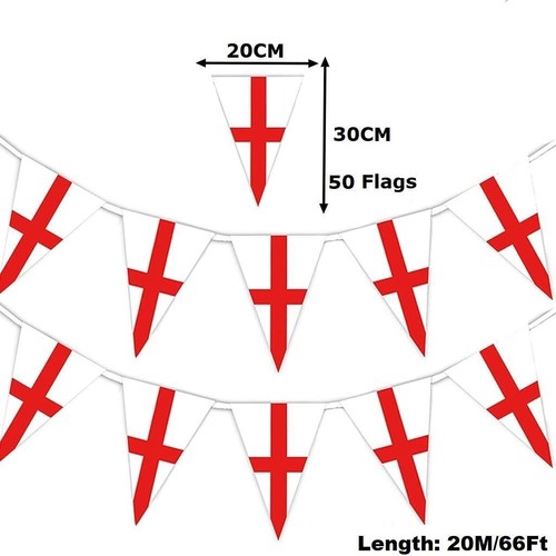20M England Bunting 50 Triangle Flags St George Banner Durable Football Sports - Picture 2 of 8