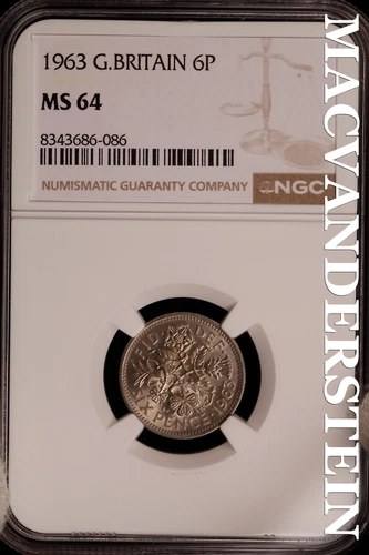 Great Britian:1963 Six Pence-NGC MS 64 Brilliant Uncirculated #SLG186