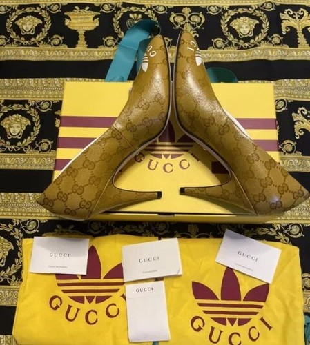 New 100% Auth Gucci X Adidas GG Supreme Monogram Pumps Heels Shoes G 36 - Picture 5 of 7