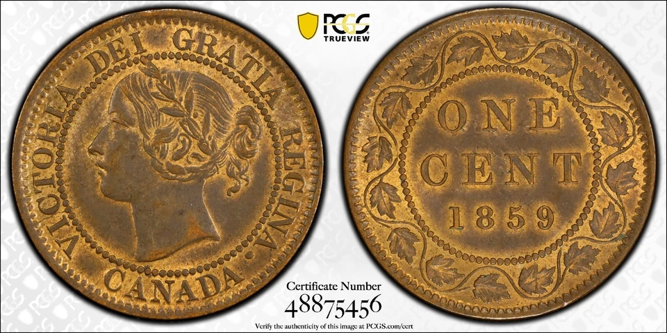 1859 Narrow 9 Canada Large Cent PCGS MS62 RB - Image 2 of 4