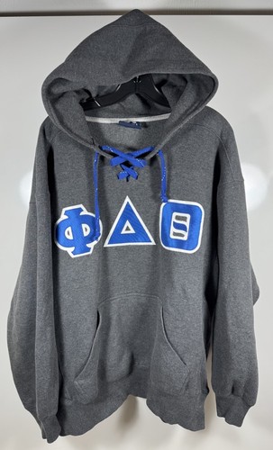 VTG ΦΔΘ Phi Delta Theta Hockey Style Pullover Hoodie Sweatshirt Size Large, Grey - Picture 2 of 10