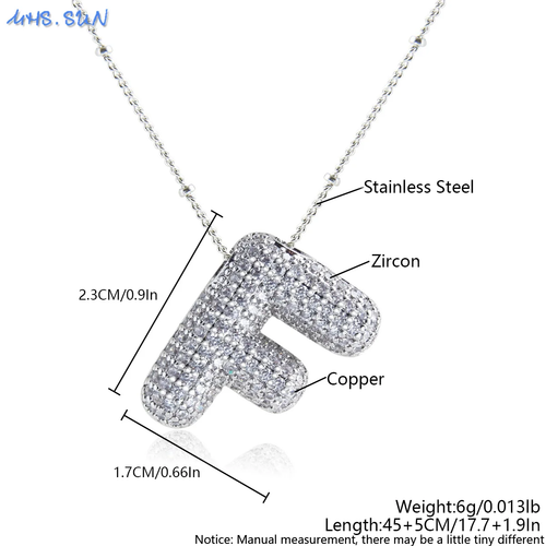 High Quality Bubble Initial Necklace Letter A-Z Silver Color Zircon 26 Initial B - Picture 27 of 38
