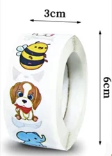 500 pcs Sticker Roll Cartoon Puppy, Cow, Pig, Tiger, Eleph Animals Self Adhesive
