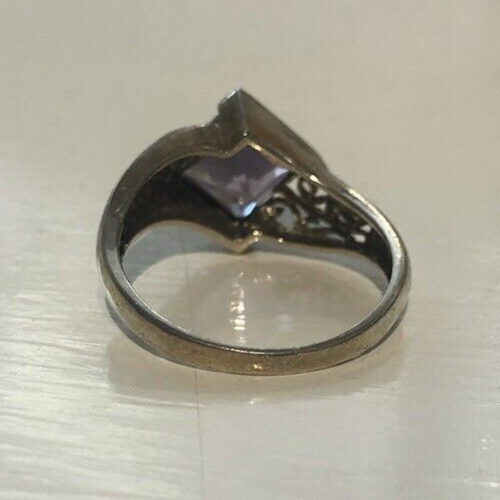 Sterling Silver Square Cut Amethyst Ring Size M eBay