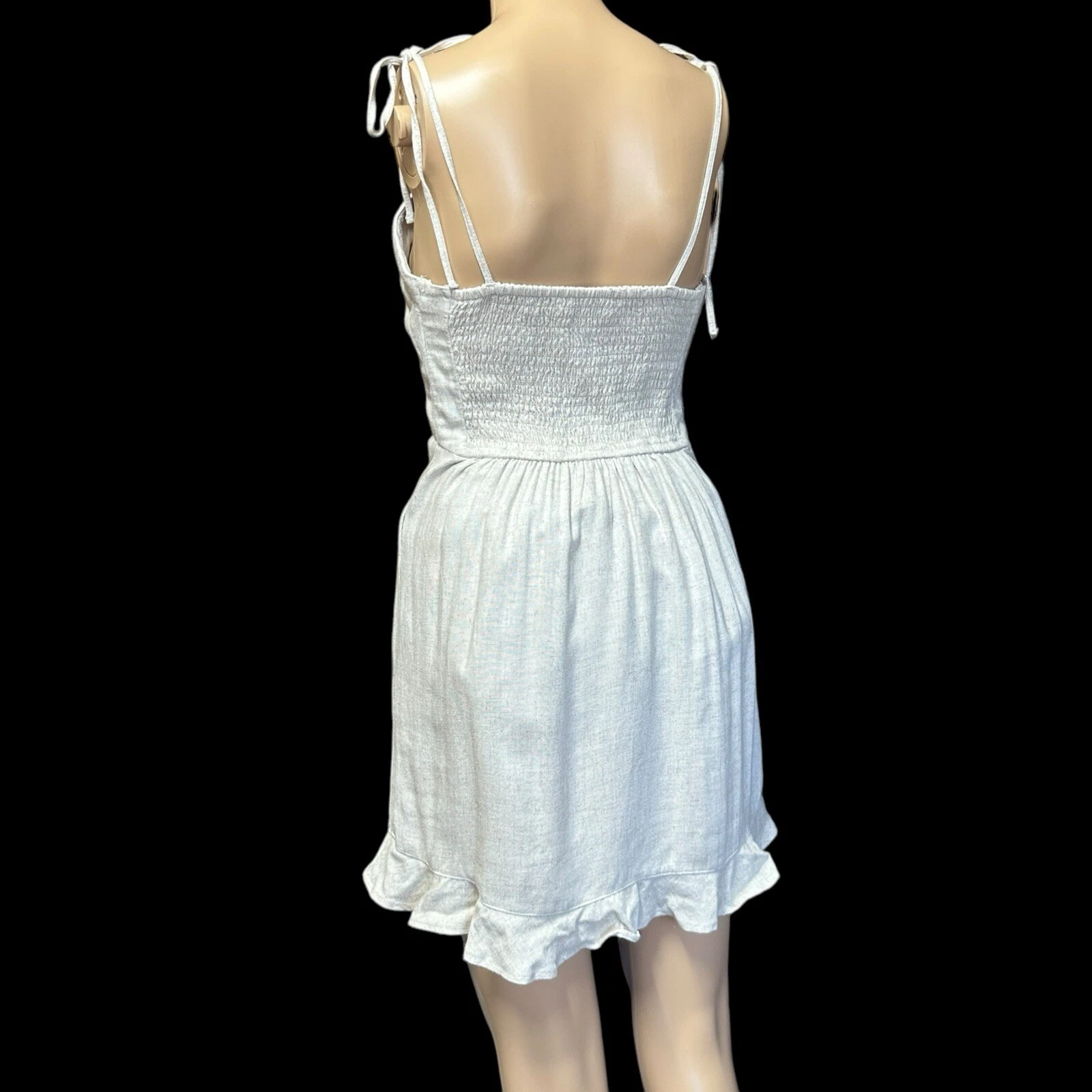 OFF WHITE Abercrombie&Fitch mini abito piccolo bianco sporco con volant e tasche foderate sul retro