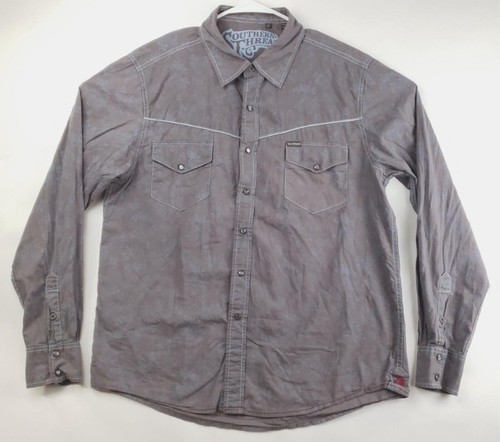 Southern Thread Western Pearl Snap Shirt Men Large Gray Floral Country Button-Up - Picture 1 of 15