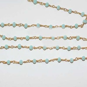 3 Feet CHRYSOPRASE DISC 3MM Bead Link Chain 24K Gold Plated Rosary DIY Gemstone