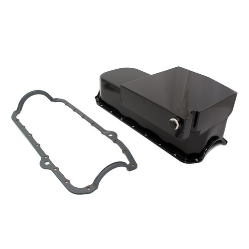 1955-79 SBC Chevy 6qt Circle Track Black Oil Pan + One Piece Silicone Gasket - Picture 2 of 3