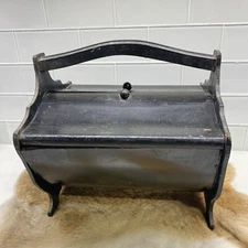 Vintage Wood Sewing Chest Portable Storage Basket with vintage buttons & thread