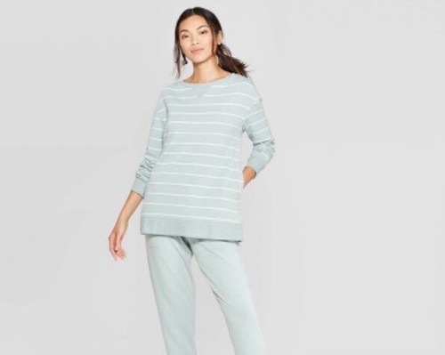 Women's Striped Beautifully Soft Fleece Lounge Sweatshirt Dress-Stars Above-J403 - Picture 4 of 5