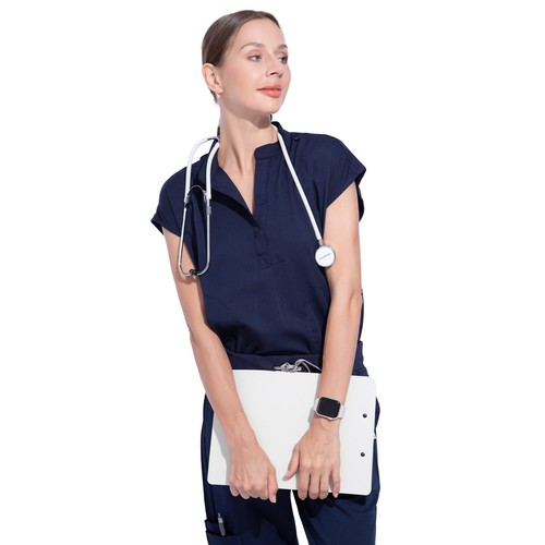 Women Nurse Uniform Suit Women Medical Scrubs Top & Pants V-Neck/Stand Collar - Picture 20 of 29