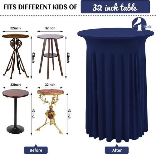 Runde Cocktail Tischdecke mit gewellten Vorhängen Spandex Stretch 32"x 43", Marine - Bild 2 von 5