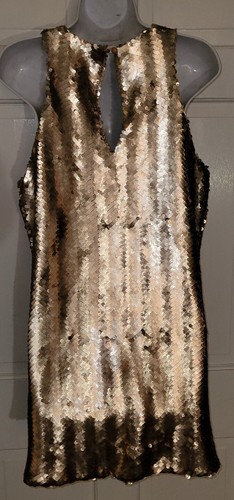 LOVE blush Rose Gold Metallic Striped Sequined Mini party cocktail tunic Dress L - Picture 4 of 6