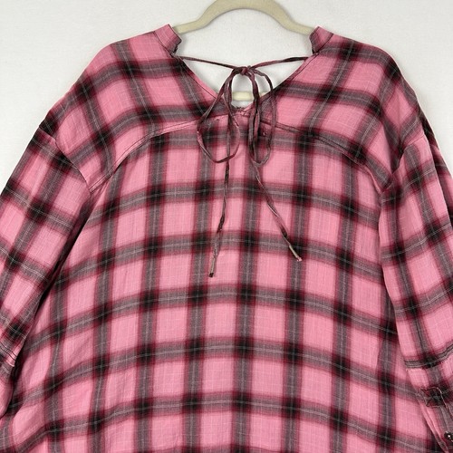 We The Free Free People Shirt V Neck Long Sleeve Pink Red Plaid, Size XS NWT - Picture 8 of 16