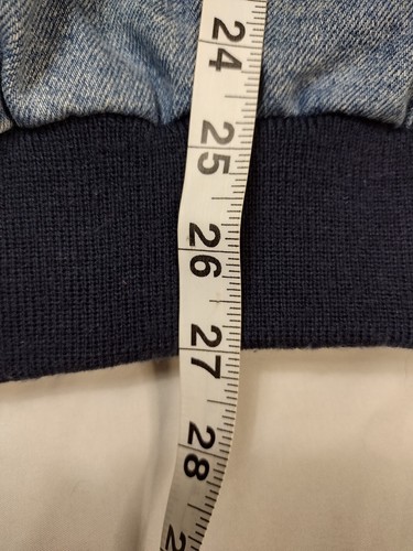 Mens Large Denim Coat - Leather Sleeves Blue Zone, Embroidered, Insulated Jacket - Picture 18 of 18