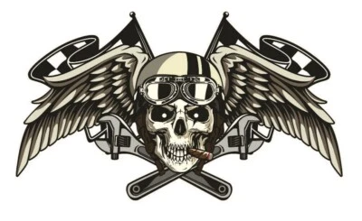 Cafe Racer Aufkleber Hot Rod Skull Biker Flagge Bobber Scrambler Chopper V2 #689