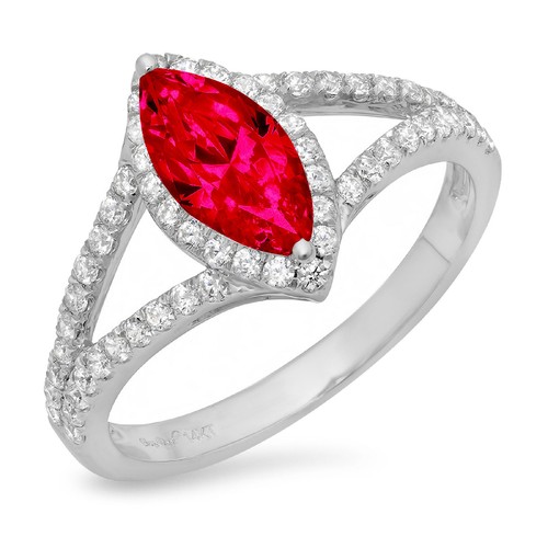 1.2 tcw Marquise Cut Engagement Ring 14K White Gold Tourmaline Promise Ring - Picture 10 of 11