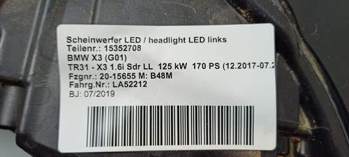 Faro BMW PRODUTTORE DI APPARECCHIATURE ORIGINALI LED AHL sinistro (LHD) 7466125 LA52212 G01 M F97 G02 M F98021657 - Foto 7 di 7