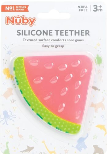 Nuby 100% Silicone Watermelon Fruit Teether Baby Teething Mittens, Pacifier Clip - Picture 2 of 9