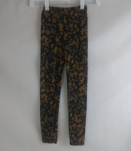 LuLaRoe Dark Brown Leggings With Light Brown Floral Designs Kids L/XL - Picture 1 of 6