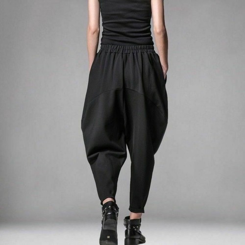 Women Harem Pants Baggy Trousers Elastic Waist Drop Crotch Loose Long Black - Picture 8 of 12