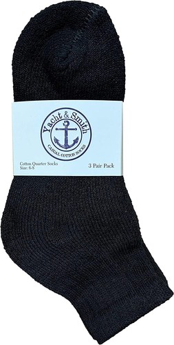 24 Units of Kids Cotton Quarter Ankle Socks In Black Size 4-6 - Boys - Picture 3 of 5