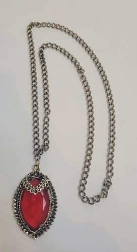 Heavy Red Stone Necklace Costume Jewelry Long 16" Chain Unbranded - 第 1/8 張圖片