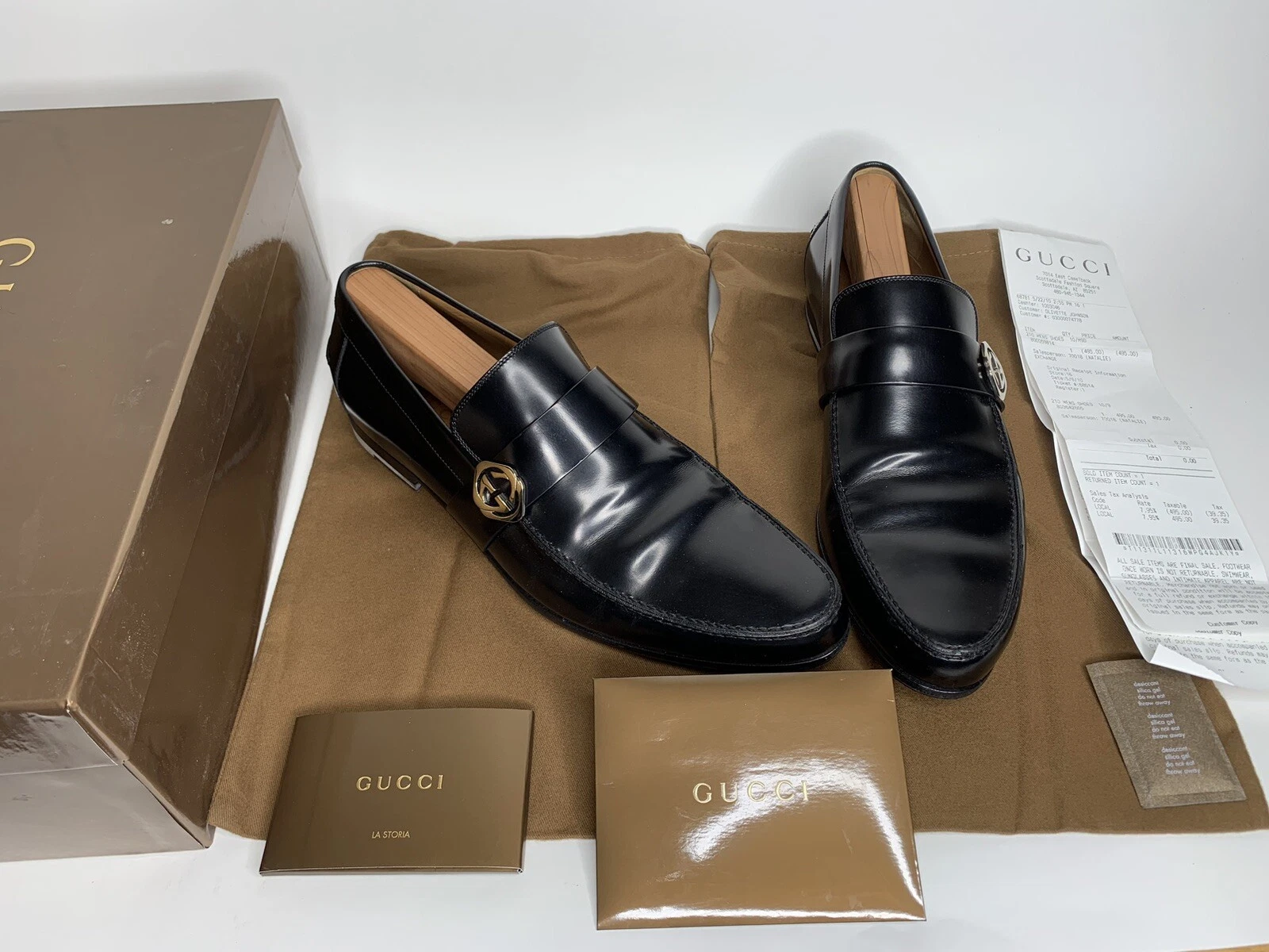 Chaussures habillées GUCCI Double G noir cuir de veau pour hommes taille 8,5 D Italie *LIRE*