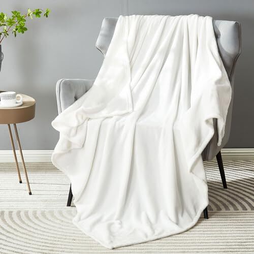 Super Soft Fuzzy Fleece Throw Blanket for Couch Throw Size - 50" x 60" White - Picture 5 of 7