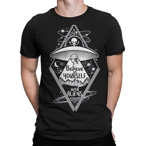 Believe-In-Yourself-And-Aliens-Funny-T-shirt-Men-039-s-Women-039-s-All-Sizes