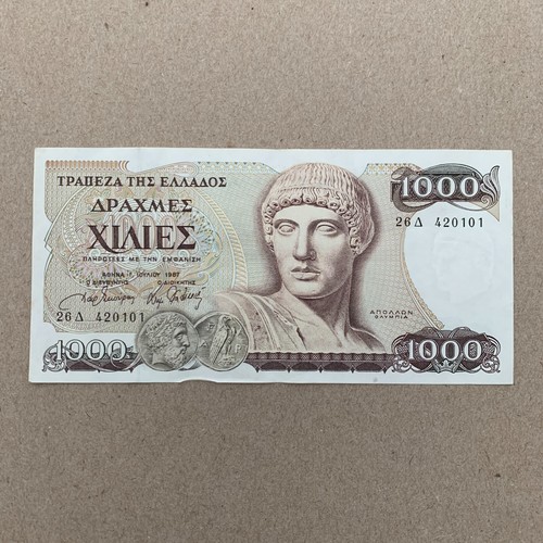 Apollo der griechische Gott Währung. Griechenland 1000 Drachmen Banknote 1987 letzter Vor-Euro - Bild 1 von 4