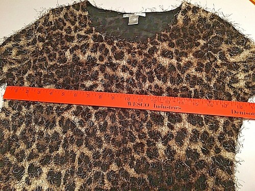 Women's Alberto Makali Black/Beige Leopard Prnt Thread 3/4 Sleeve Tunic Top Sz L - Picture 10 of 12