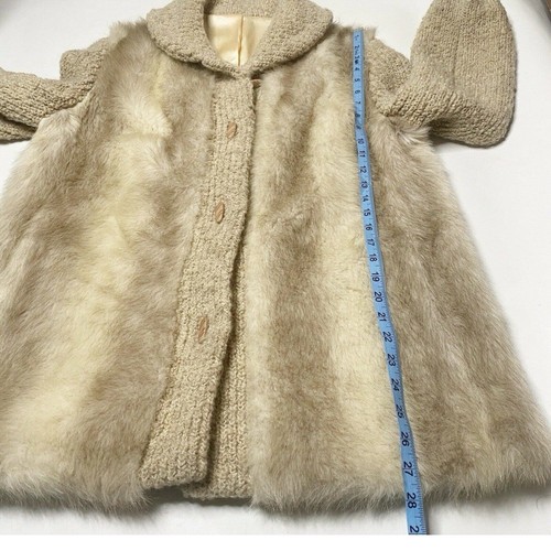 Vtg D'esprit Dubrowsky & Perlbinder Faux Fur Brown Beige Knit Mid Coat Size 12 - Picture 9 of 10