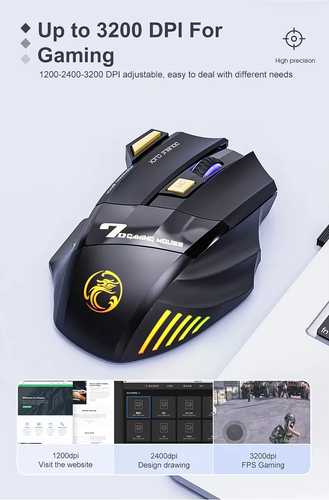 IMICE:DUAL MODE WL BT 2.4G 3200 DPI RECHARG. 7 BUTTONS 7 LED COLOR BREATH. MOUSE - Picture 8 of 11