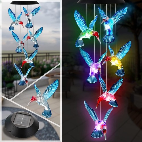 Solar Wind Chimes - Outdoor Color Changing Light Up Blue Windchimes