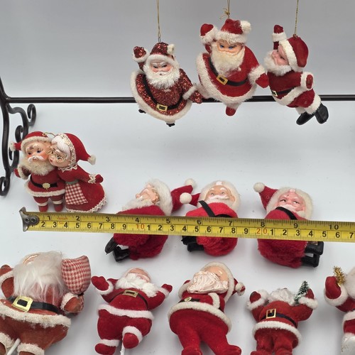 Vintage Posten 12 beflockte Weihnachten Santa Filz rot/weiß Kunststoff Weihnachtsschmuck - Bild 10 von 10