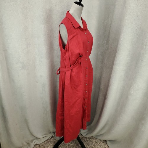 Vestido de lino Jill Love para mujer XL rojo botón delantero cuello cinturón cambio midi - Imagen 11 de 12